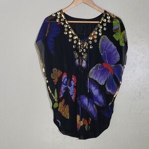 Lulumari Black and Gold Y2K Buttetfly Sequin Dress